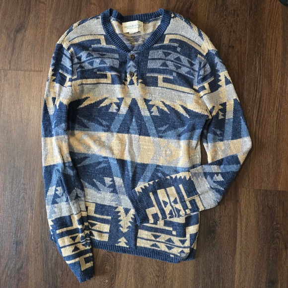 Denim & Supply Ralph Lauren Sweaters - Denim & Supply Ralph Lauren Blue Southwestern Henley Cotton Sweater Womens M